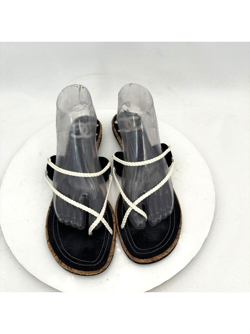 Chanel Women EU 41 US 11 White Woven Leather Flip Flop Sandal